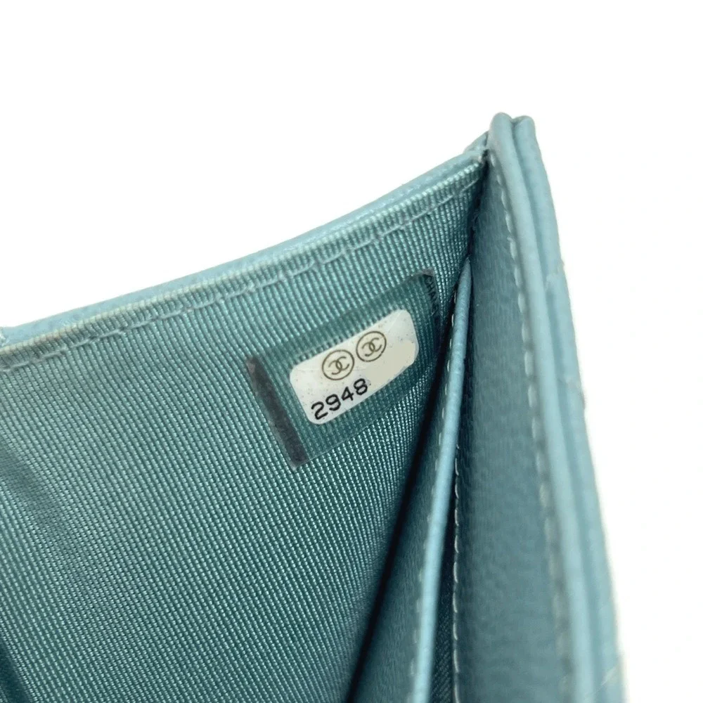 CHANEL Blue Leather Logo Wallet